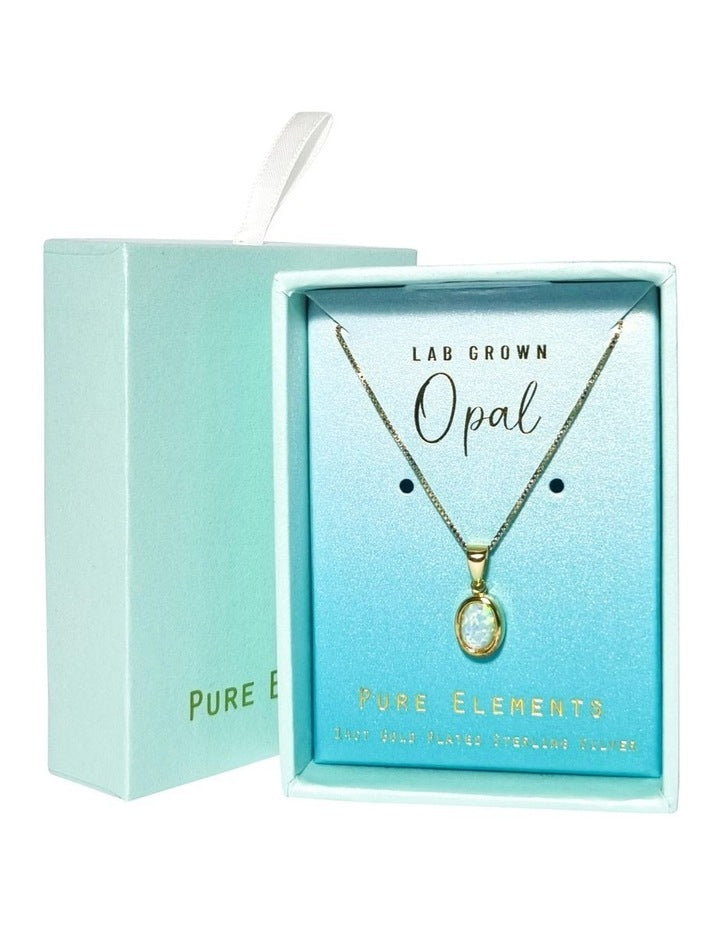 Lab Oval Pendant in Opal Gold