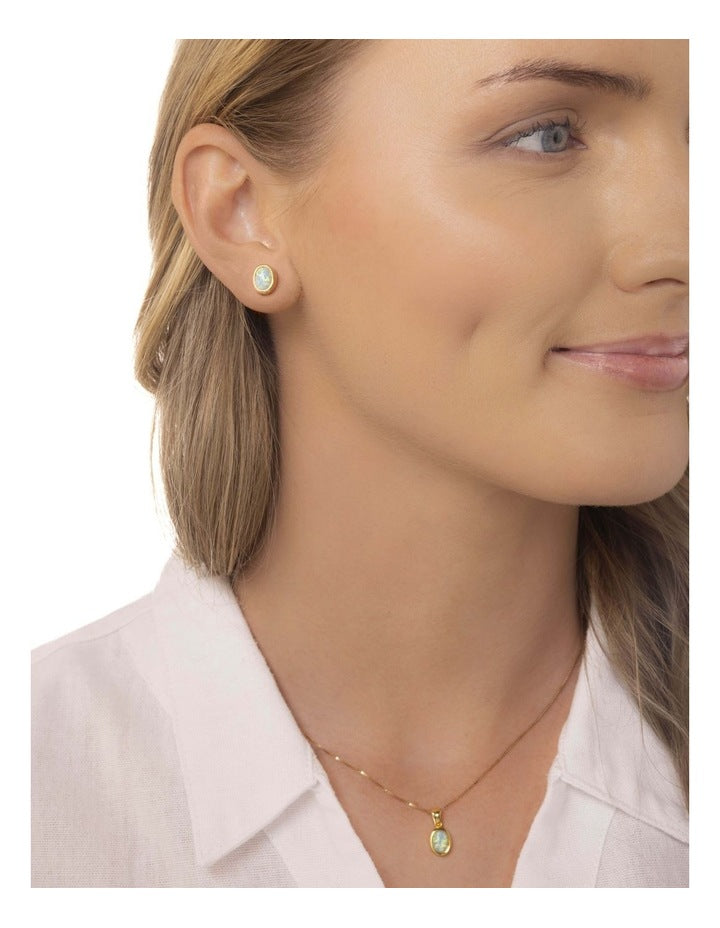 Lab Oval Pendant in Opal Gold