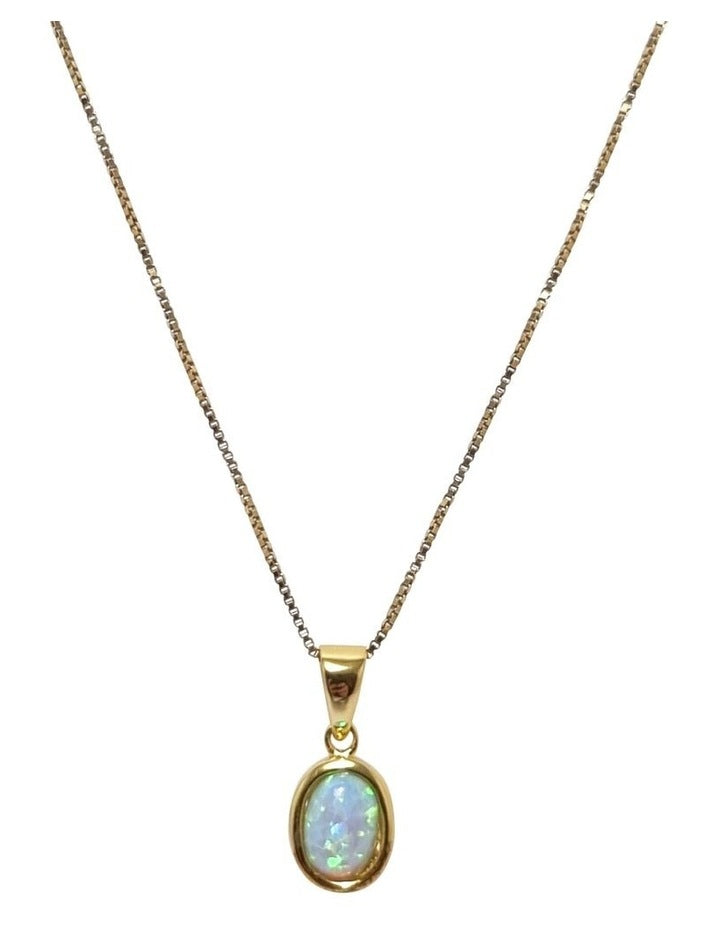 Lab Oval Pendant in Opal Gold