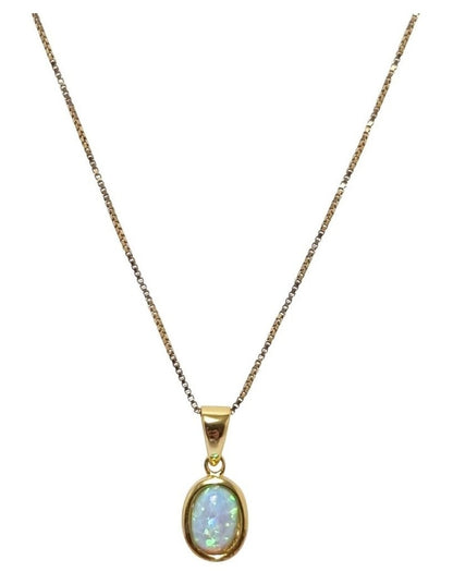 Lab Oval Pendant in Opal Gold