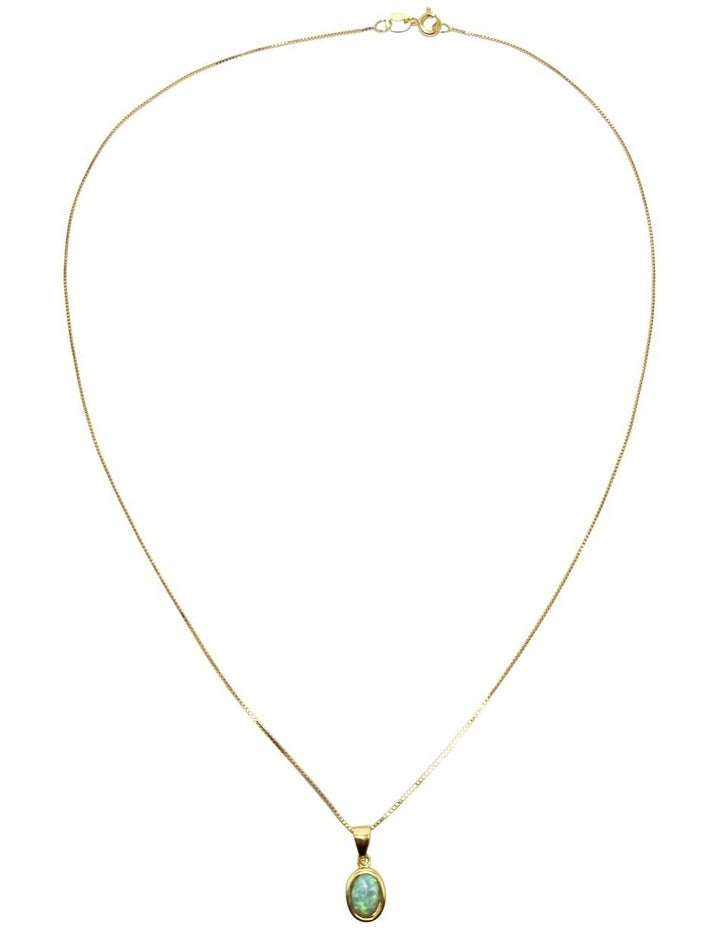Lab Oval Pendant in Opal Gold