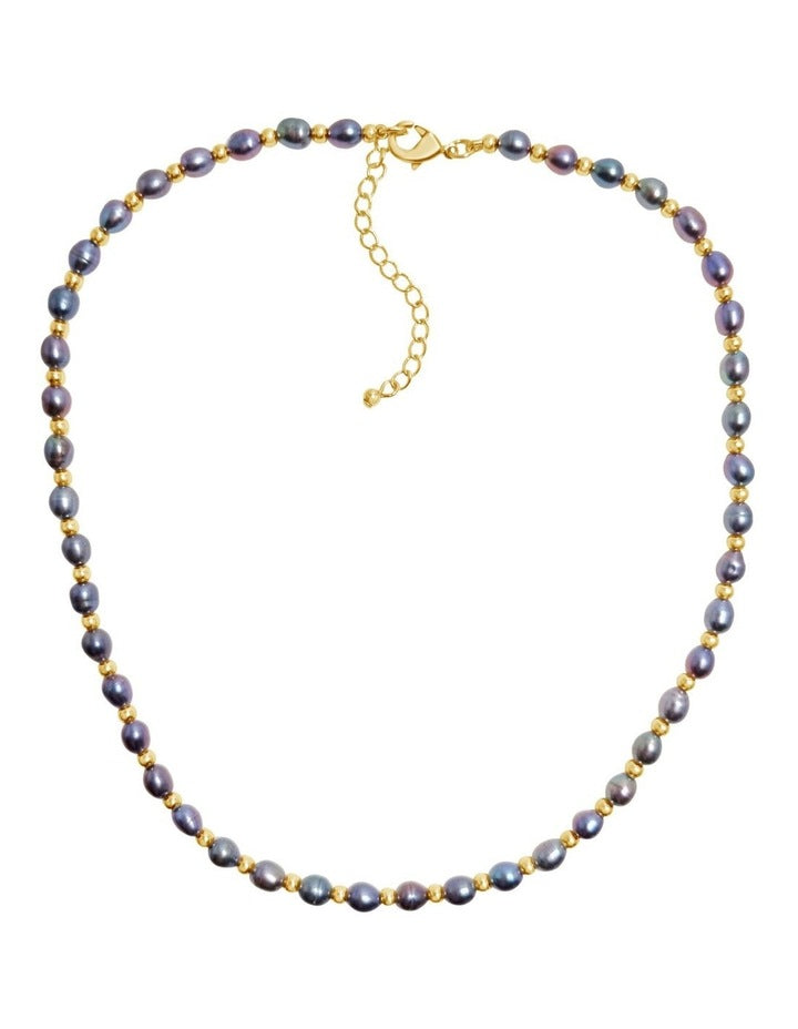 Iridescent Peacock Pearl Necklace in Black