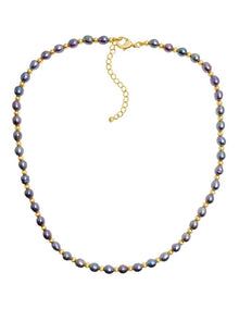 Iridescent Peacock Pearl Necklace in Black