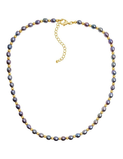 Iridescent Peacock Pearl Necklace in Black