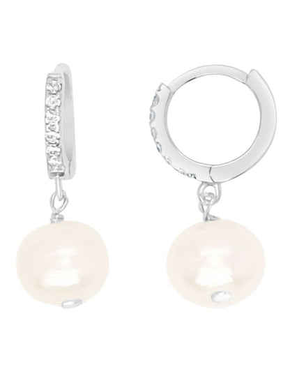 Shimmering Hoop Pearl Earrings in White