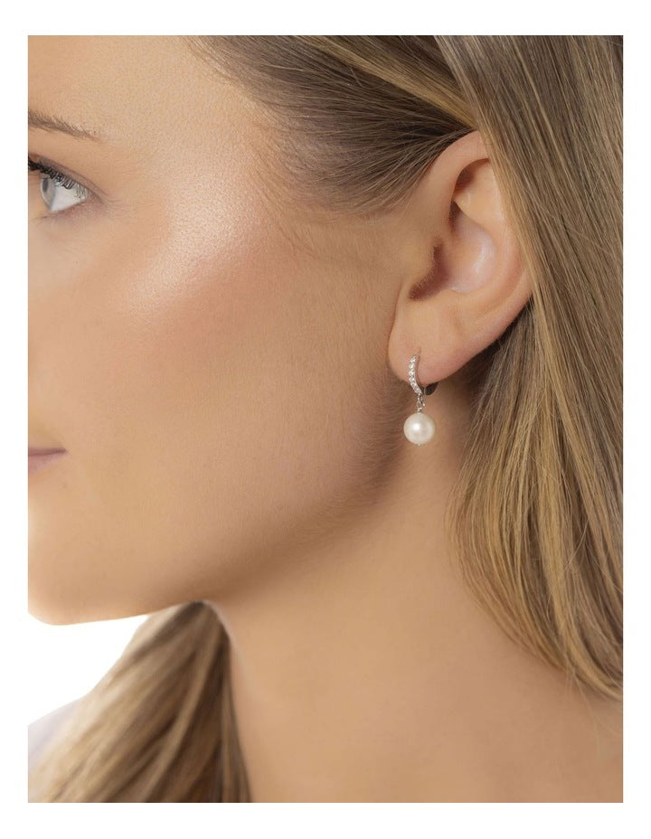 Shimmering Hoop Pearl Earrings in White
