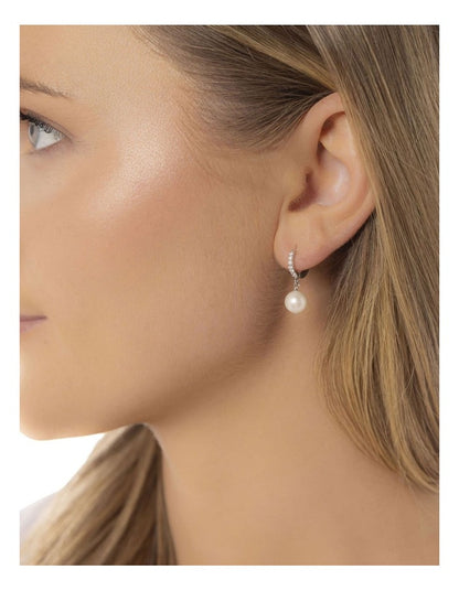 Shimmering Hoop Pearl Earrings in White