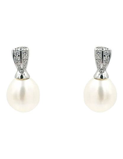 Sparkling Drop Pearl Earrings in White