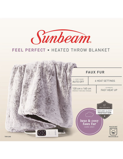 Feel Perfect Faux Fur Heated Throw Grey