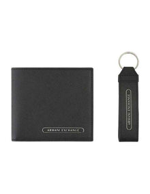 Barcelona Wallet and Keychain Leather Giftset in Black