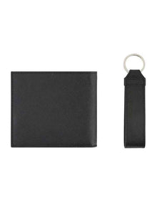 Barcelona Wallet and Keychain Leather Giftset in Black