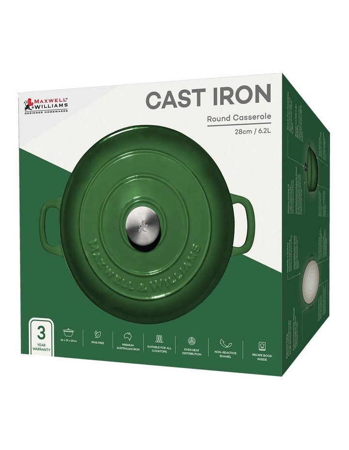 Cast Iron Round Casserole 28cm/6.2L in English Racing Green