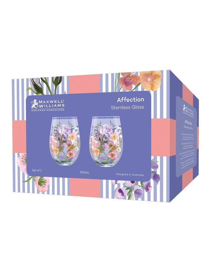 Affection Stemless Glass 550ml Set of 2 Gift Boxed in Multi