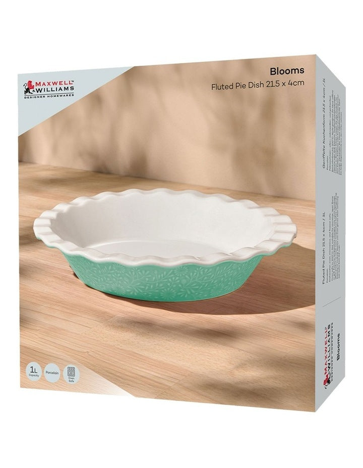 Blooms Fluted Pie Dish 21.5x4cm Gift Boxed in Green
