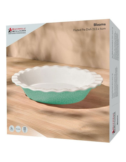 Blooms Fluted Pie Dish 21.5x4cm Gift Boxed in Green