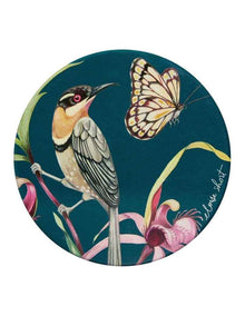Eloise Short Lyric Ceramic Round Coaster 10cm Spinebill Honeyeater in Forest