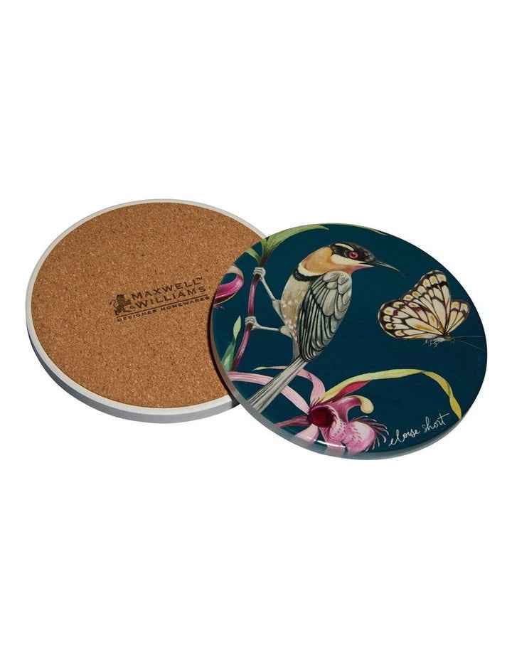 Eloise Short Lyric Ceramic Round Coaster 10cm Spinebill Honeyeater in Forest