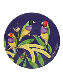 Eloise Short Lyric Ceramic Round Coaster 10cm Gouldian Finch in Purple