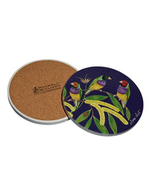 Eloise Short Lyric Ceramic Round Coaster 10cm Gouldian Finch in Purple