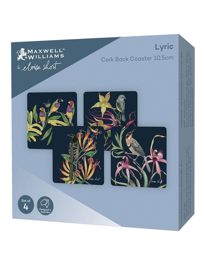 Eloise Short Lyric Cork Back Coaster 10.5cm Set of 4 Gift Boxed Assorted in Multi