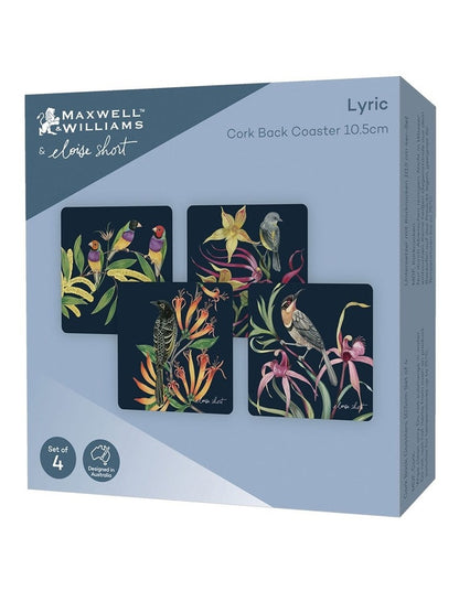 Eloise Short Lyric Cork Back Coaster 10.5cm Set of 4 Gift Boxed Assorted in Multi