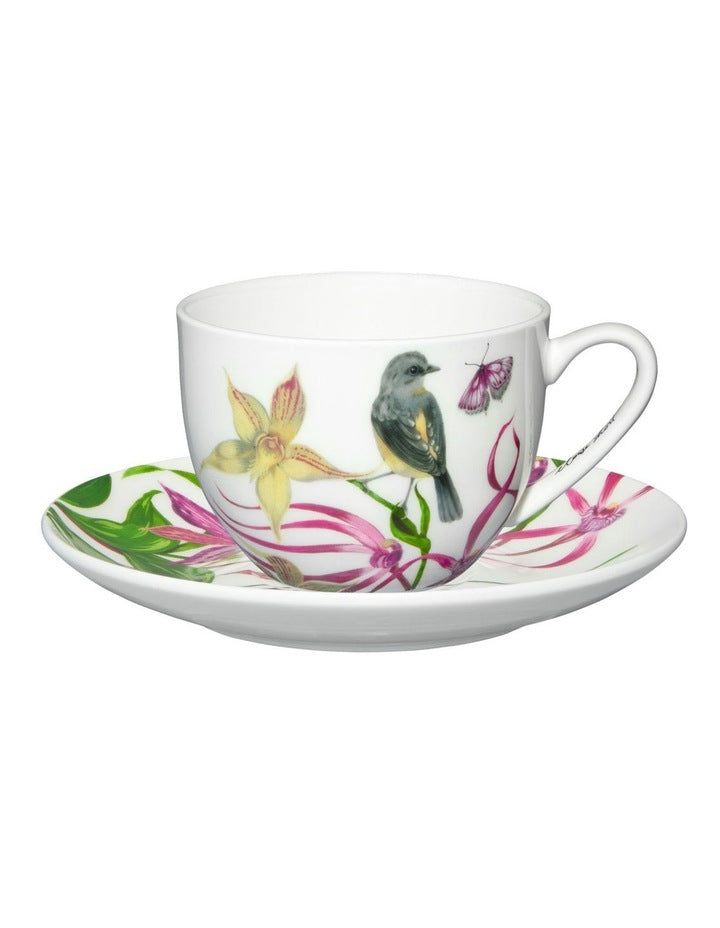 Eloise Short Lyric Cup & Saucer 240ML Yellow Robin Gift Boxed in White