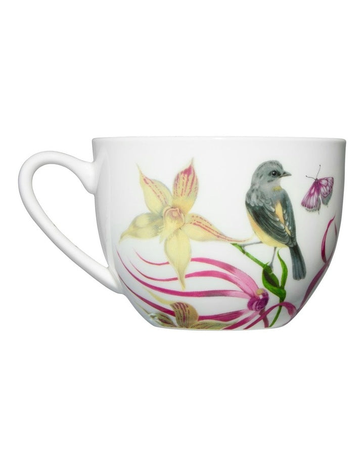 Eloise Short Lyric Cup & Saucer 240ML Yellow Robin Gift Boxed in White