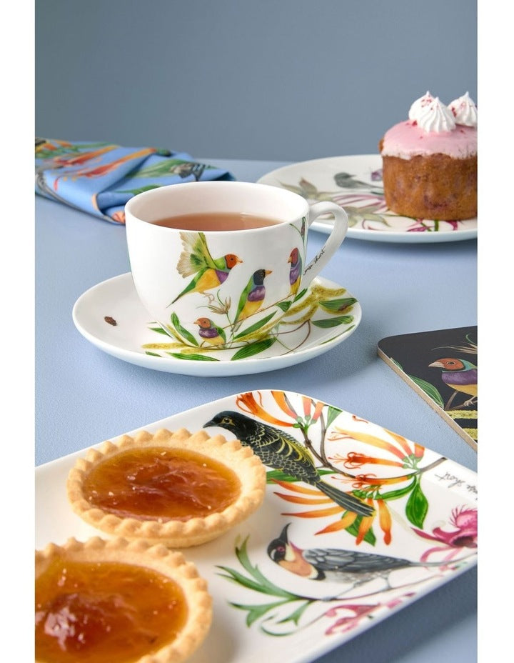 Eloise Short Lyric Cup & Saucer 240ML Gouldian Finch Gift Boxed in White