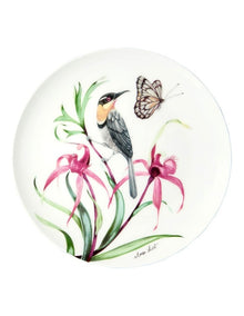 Eloise Short Lyric Coupe Plate 20cm Spinebill Honeyeater Gift Boxed in White