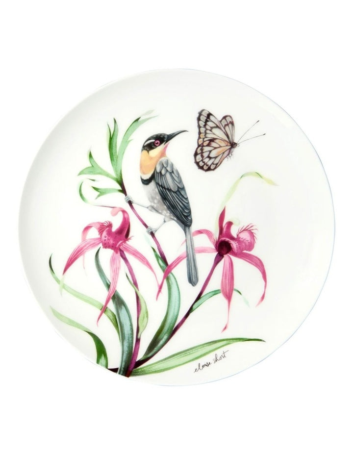 Eloise Short Lyric Coupe Plate 20cm Spinebill Honeyeater Gift Boxed in White
