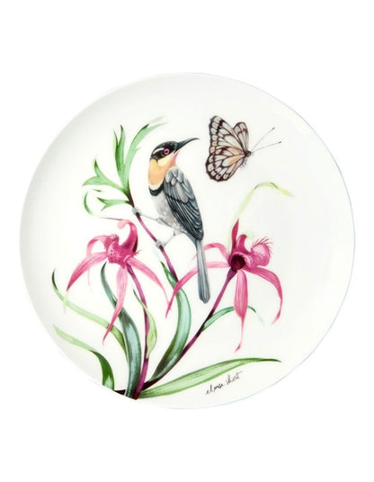Eloise Short Lyric Coupe Plate 20cm Spinebill Honeyeater Gift Boxed in White