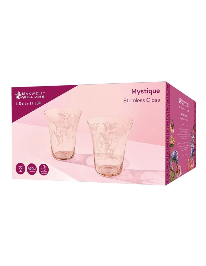 Estelle Michaelides Mystique Stemless Glass 470ml Set of 2 Gift Boxed in Melon