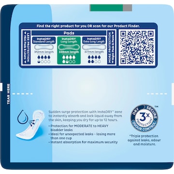 TENA Incontinence Pads Instadry Long Length 8 pack