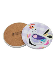 Pete Cromer Barn Friends Ceramic Chook Round Coaster 10cm in Purple