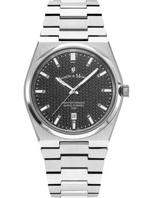 Swiss Horizon Water Resistant Black Dial Stainless Steel Watch 41mm 100m in Silver