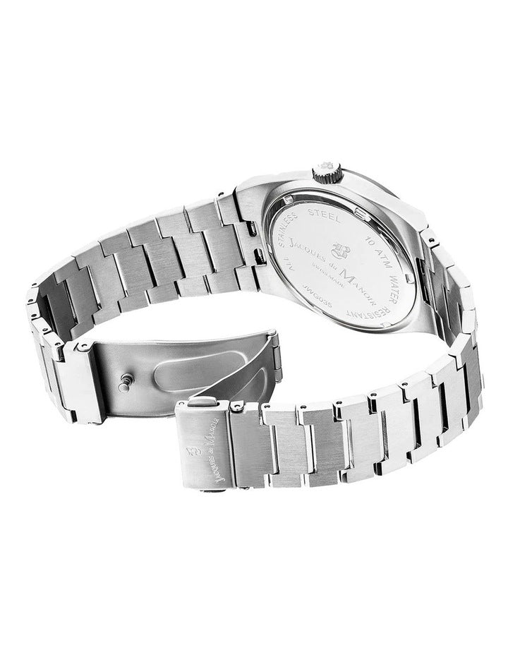 Swiss Horizon Water Resistant Black Dial Stainless Steel Watch 41mm 100m in Silver