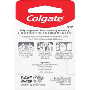 Colgate Total Dental Floss Mint Waxed Flavour Value 100m each