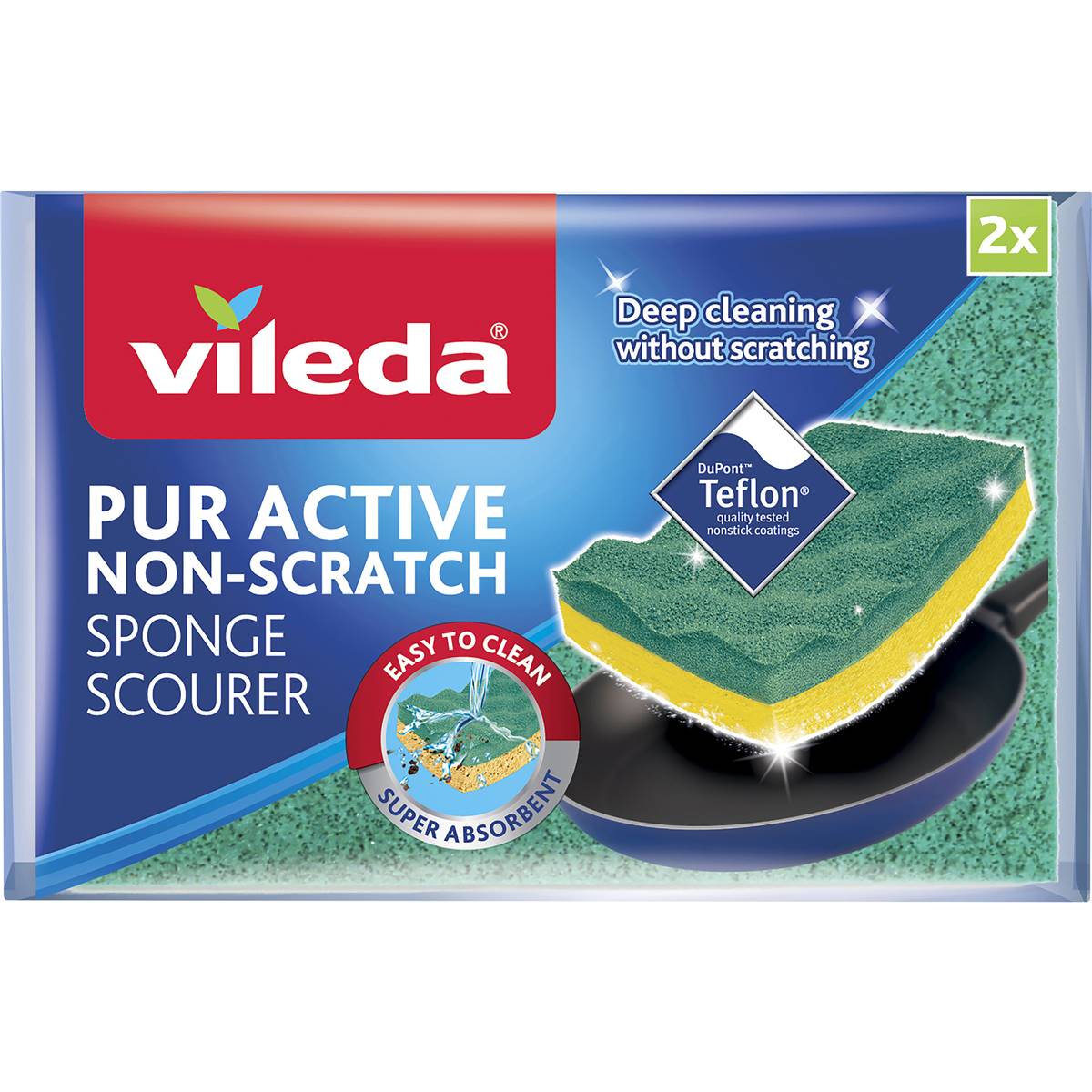 Vileda Pur Active Sponge Scourer Non-Scratch 2 Pack