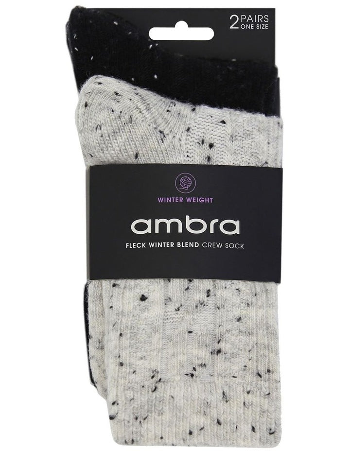 Fleck Winter Blend Crew Sock 2 Pack in Grey/Black