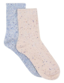Fleck Winter Blend Crew Sock 2 Pack in Cream/Blue