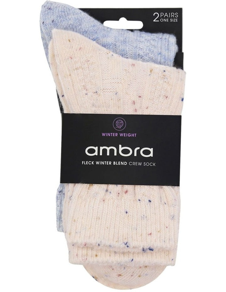 Fleck Winter Blend Crew Sock 2 Pack in Cream/Blue