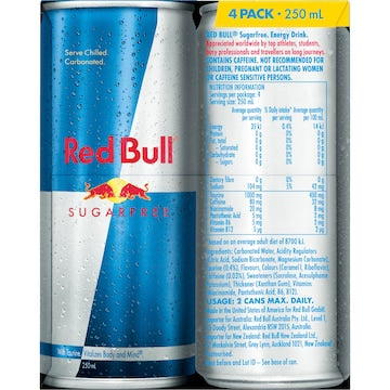 Red Bull Energy Drink Sugar Free 250mL x 4 pack
