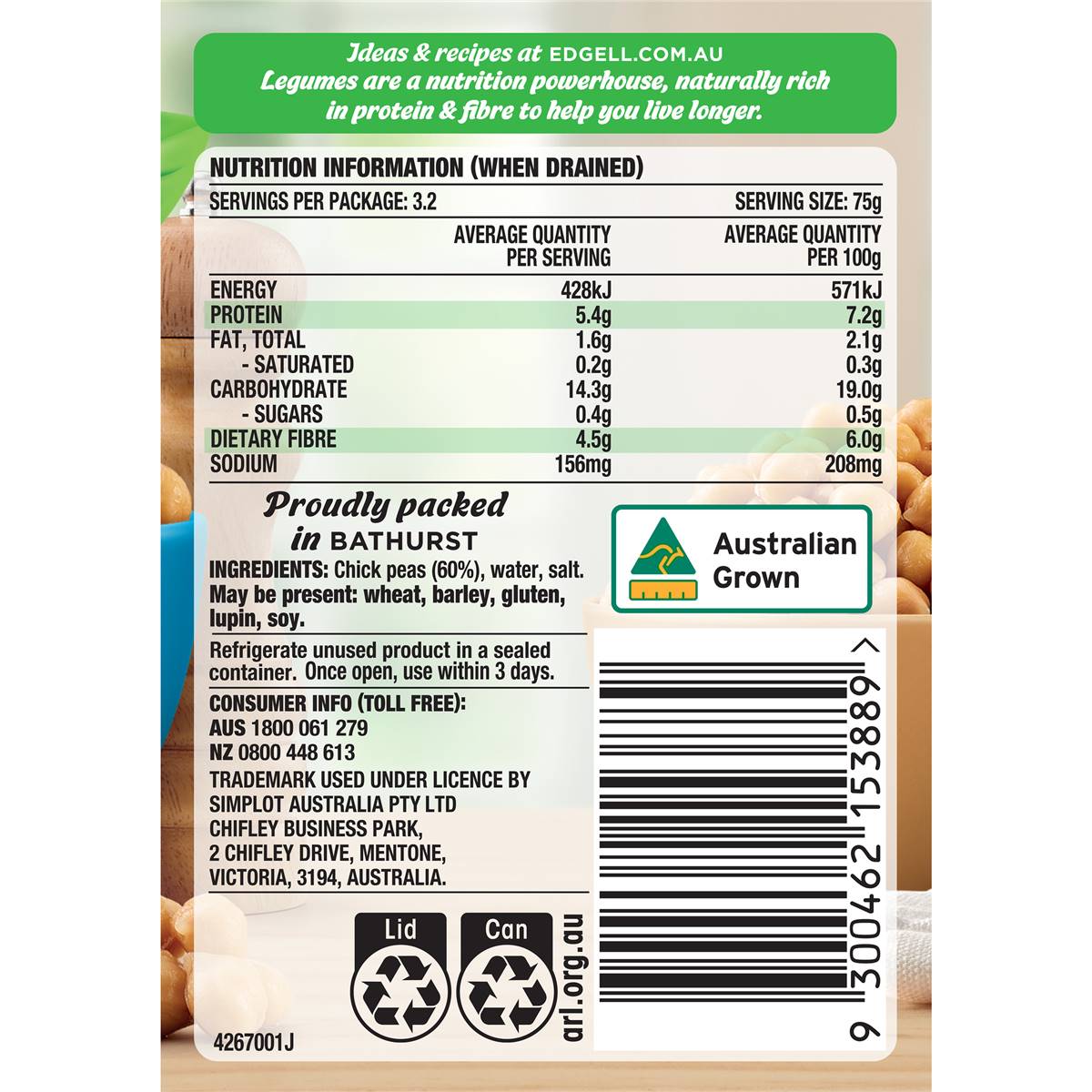 Edgell Australian Grown Chickpeas 400g