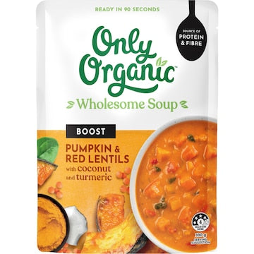 Only Organic Boost Soup Pumpkin Red Lentils Coconut & Turmeric 320g