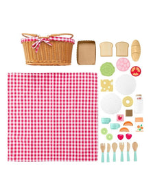 Wooden Picnic Basket And Food Pretend Play Set