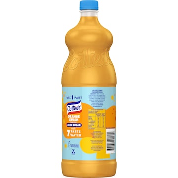 Cottee's Zero Sugar Orange Cordial Orange Crush Sugar Free 1L