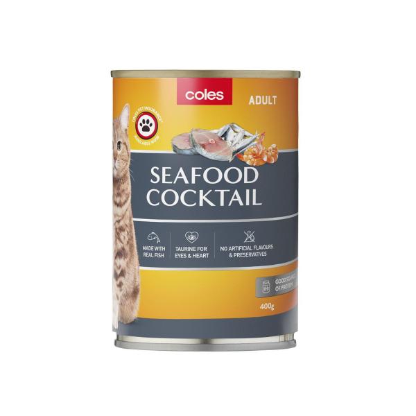 COLES CAT FOOD SEAFOOD COCKTAIL 400G