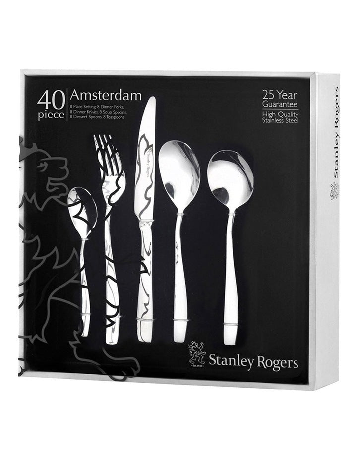 Amsterdam Cutlery Set 40 Piece in Silver
