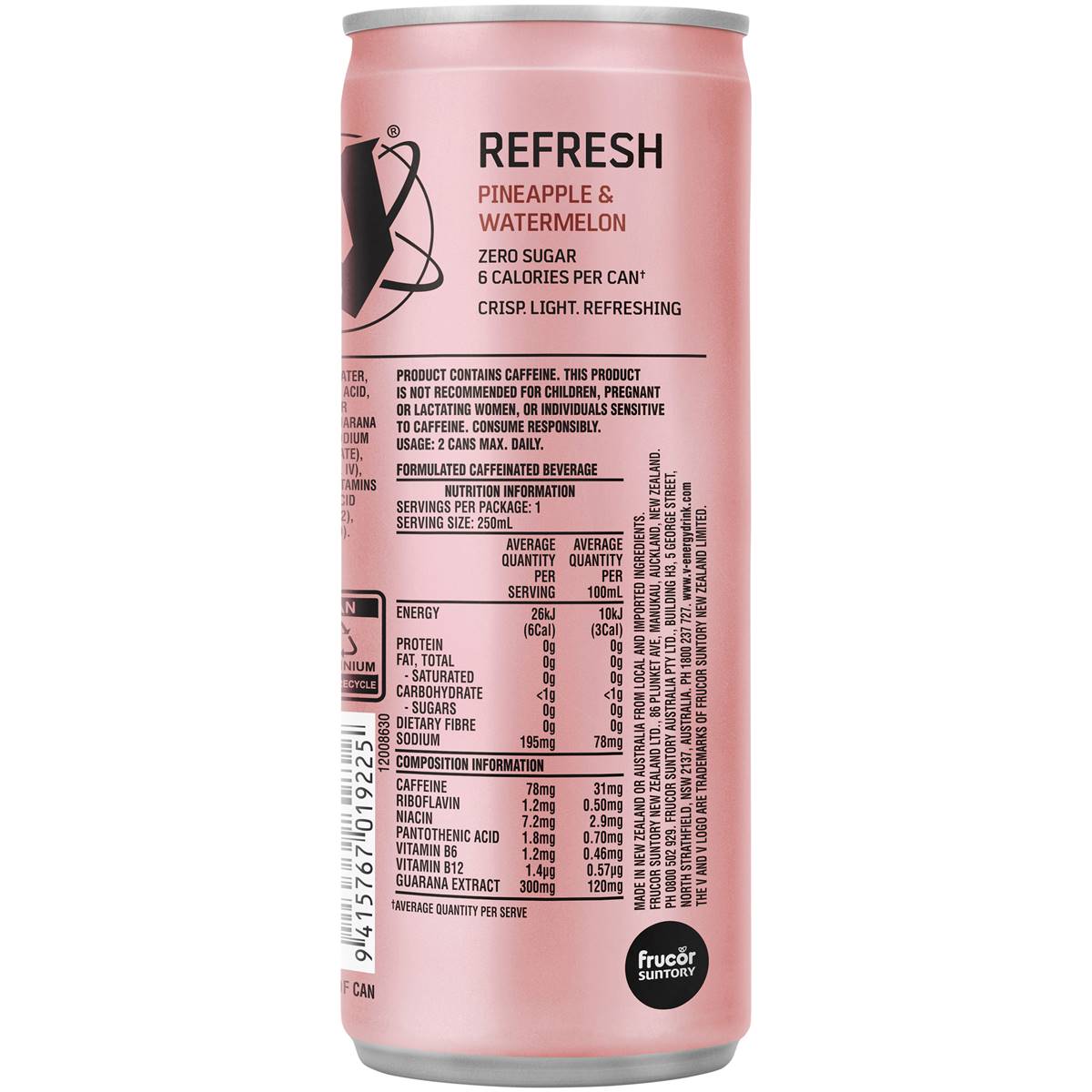 V Energy Refresh Pineapple & Watermelon Zero Sugar Can 250ml