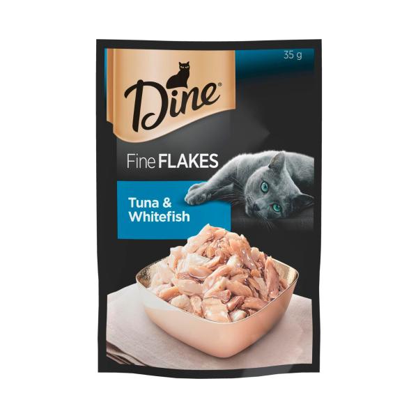 DINE FINE FLAKES WET CAT FOOD TUNA & WHITEFISH WET CAT FOOD 35G POUCH